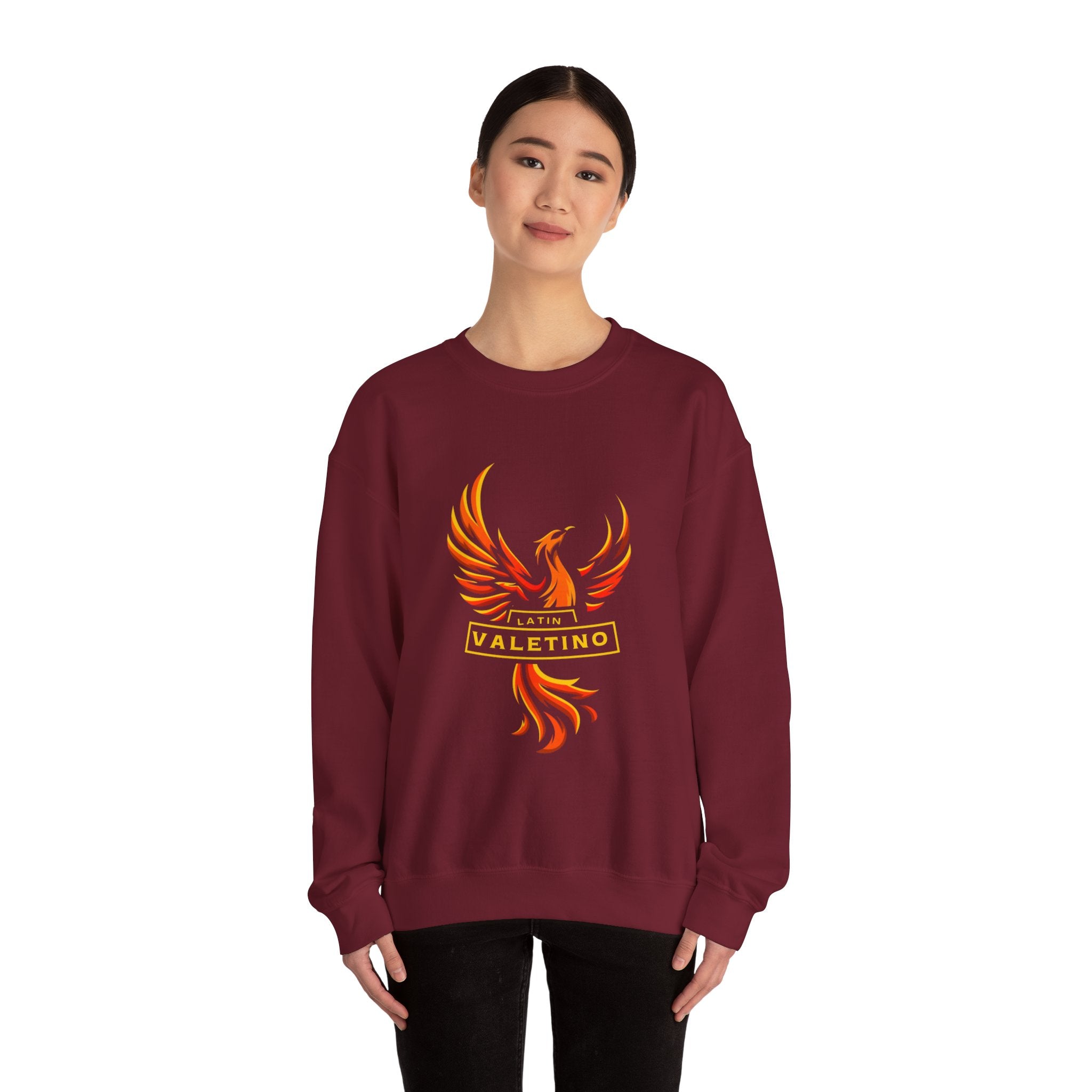 Flaming Phoenix Valentino Crewneck Sweatshirt | Mythical Fire Bird Design