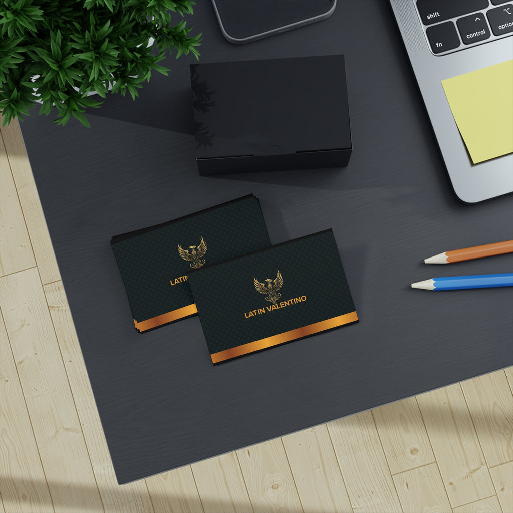 Gold Eagle Logo Business Cards | Luxury Black & Gold Networking Cards | Latin Valentino’s Business Cards