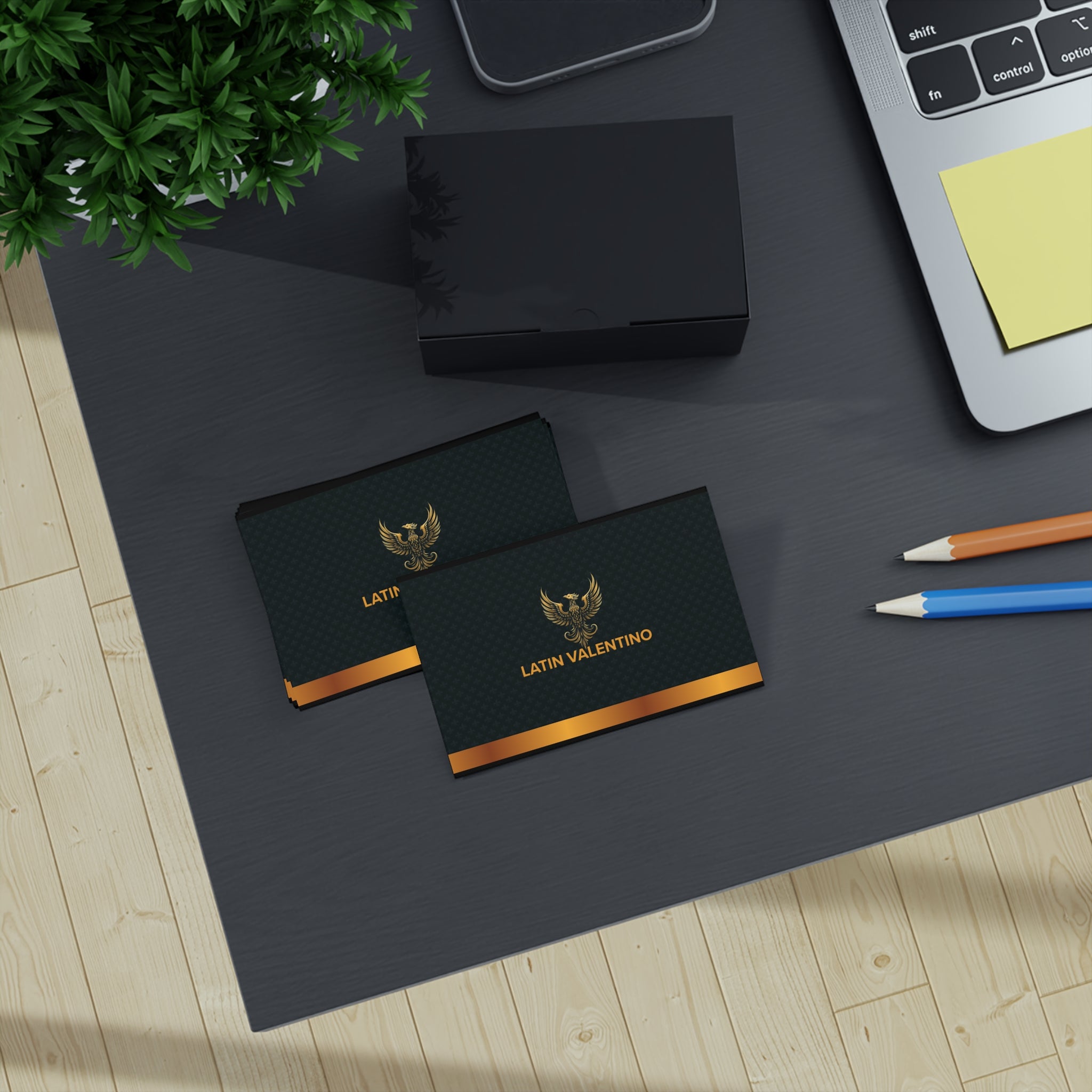 Gold Eagle Logo Business Cards | Luxury Black & Gold Networking Cards | Latin Valentino’s Business Cards